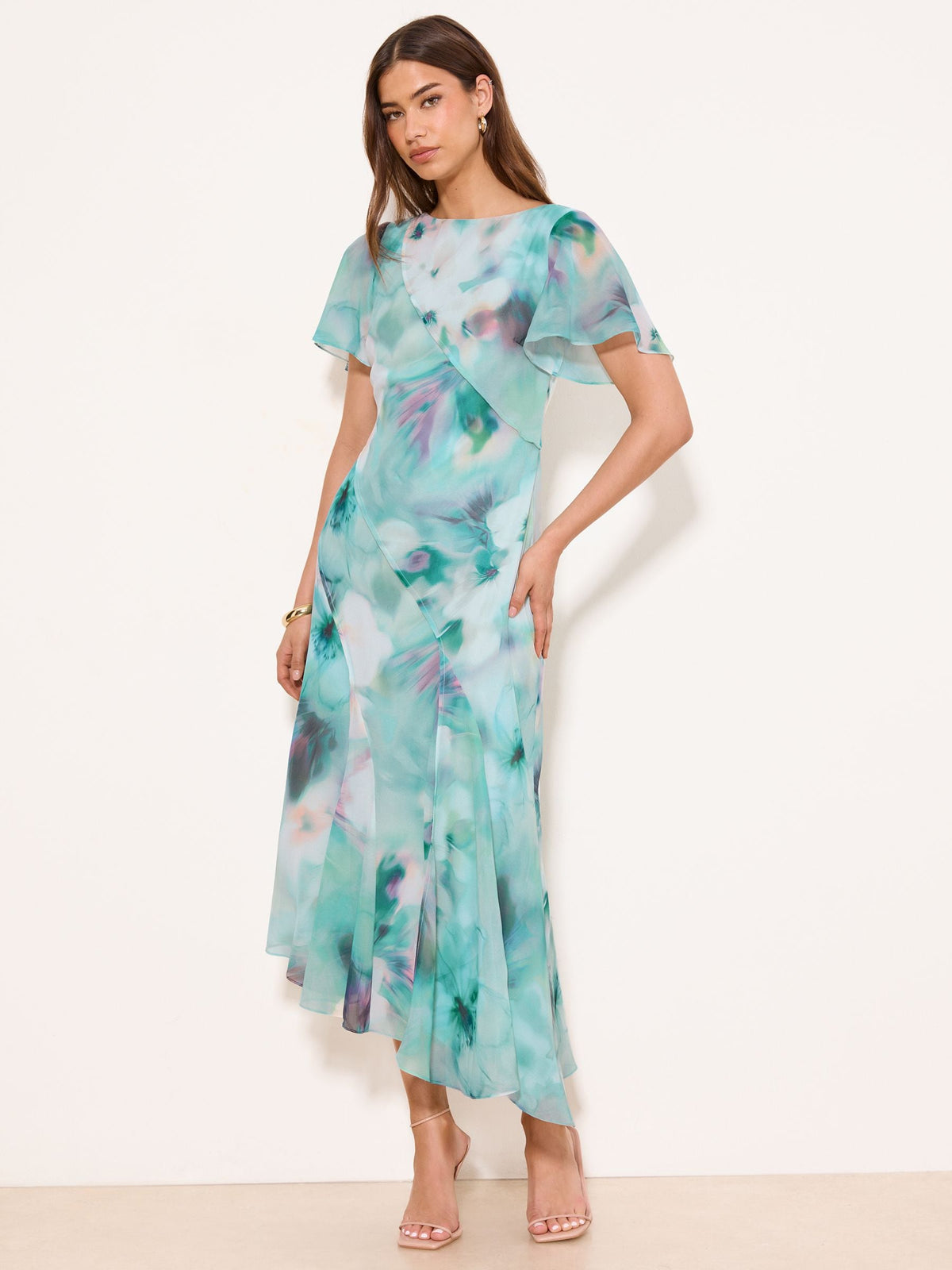 Lipsy London Lipsy Light Blue Printed Tie Waist Short Sleeve Midi Dress