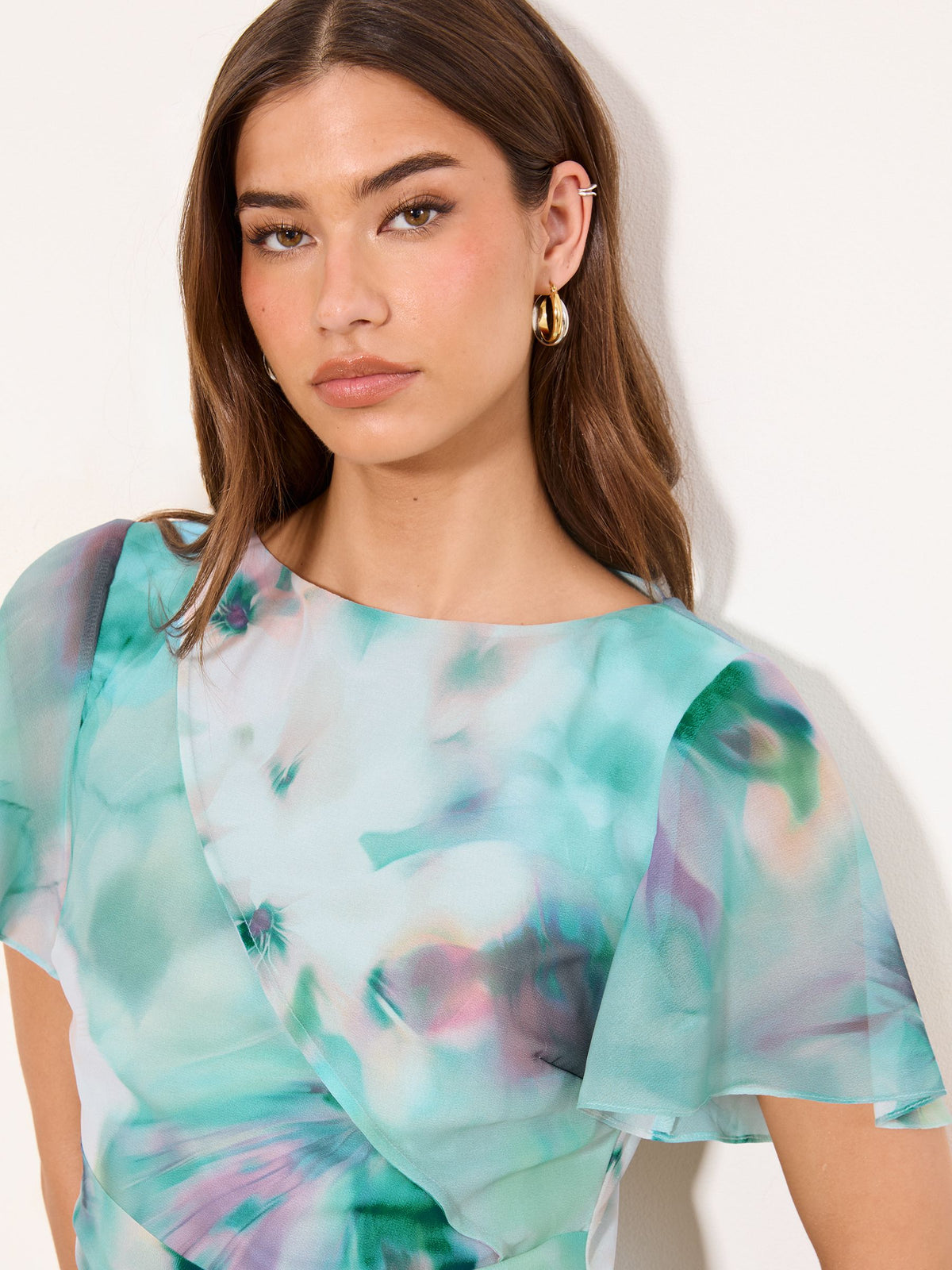 Lipsy London Lipsy Light Blue Printed Tie Waist Short Sleeve Midi Dress