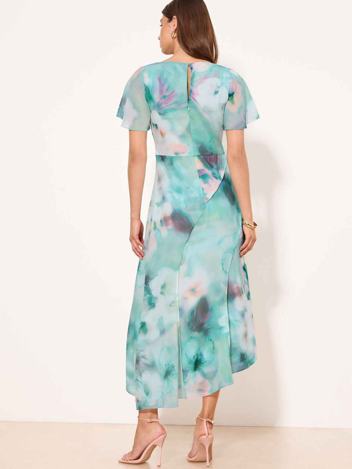 Lipsy London Lipsy Light Blue Printed Tie Waist Short Sleeve Midi Dress