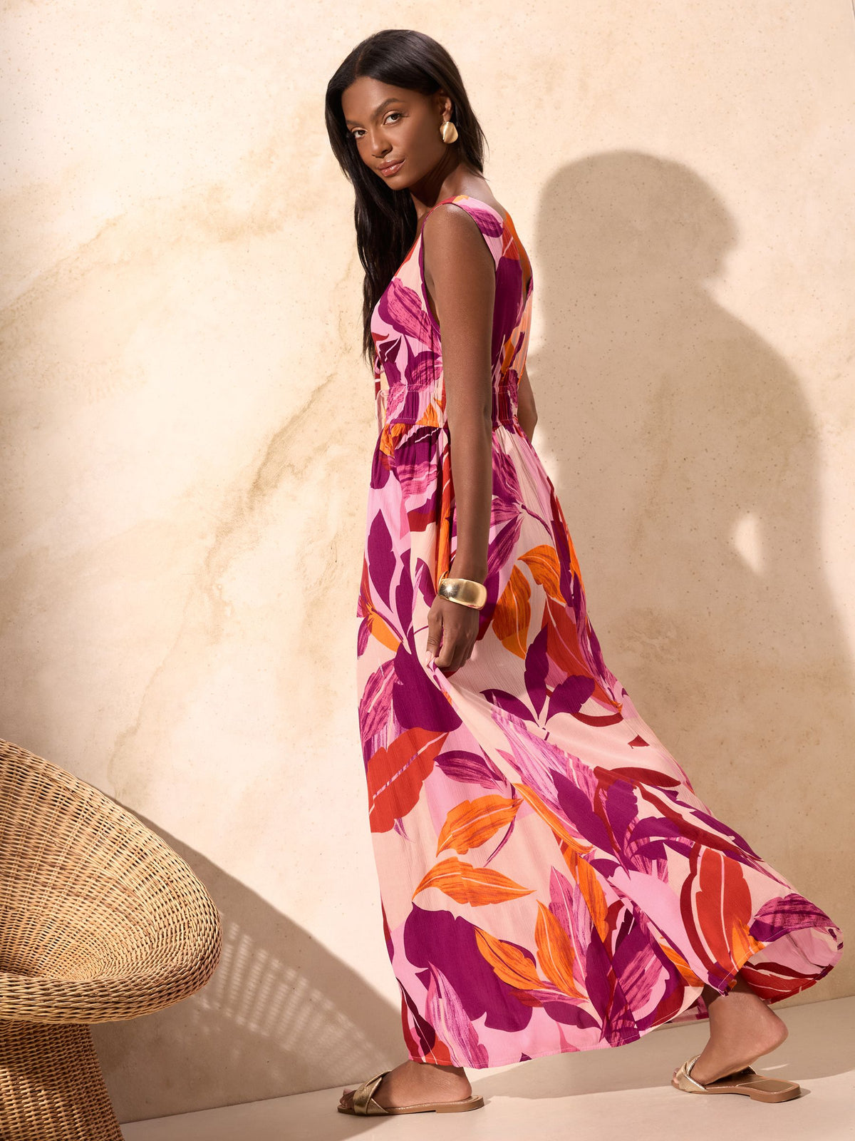 Lipsy London Lipsy Purple Orange Mixed Print Crinkle Maxi Dress