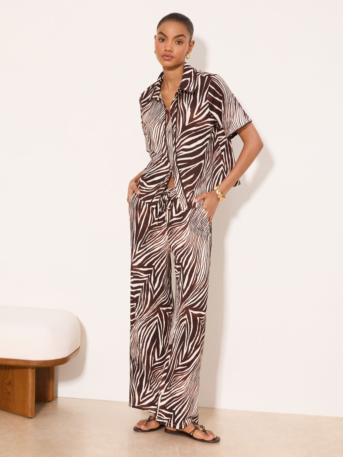 Lipsy London Lipsy Chocolate Brown Zebra Print Elasticated Waist Stretch Jersey Trousers