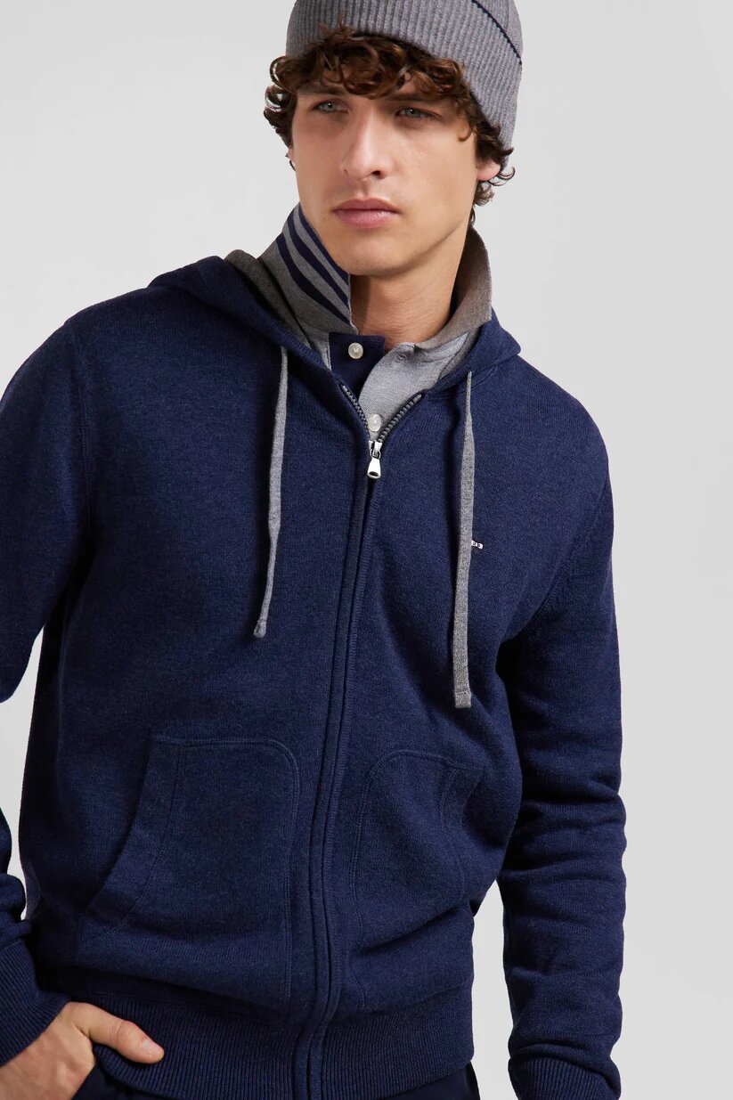 Eden Park Regular fit wool and cotton knit zipped sweatshirt