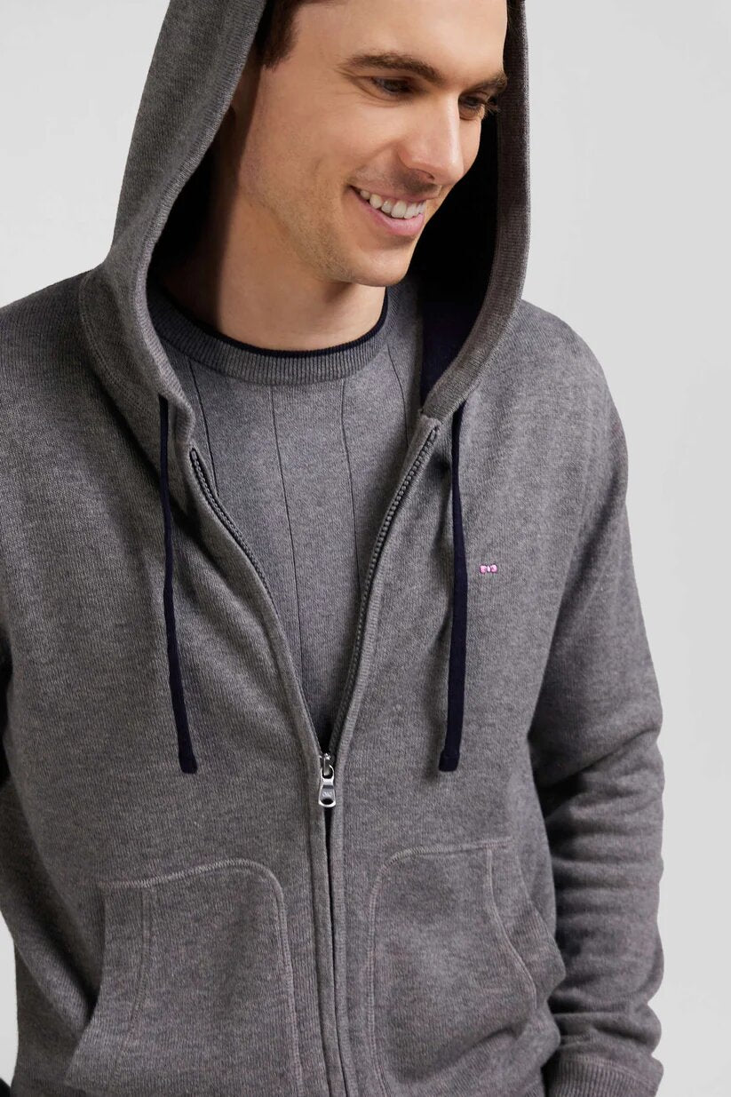 Eden Park Regular fit wool and cotton knit zipped sweatshirt