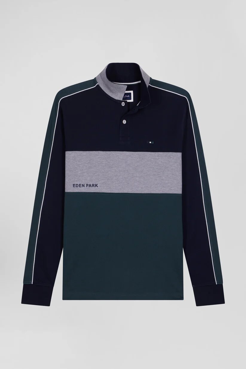 Eden Park regular fit Long-sleeved polo shirt in heather cotton pique