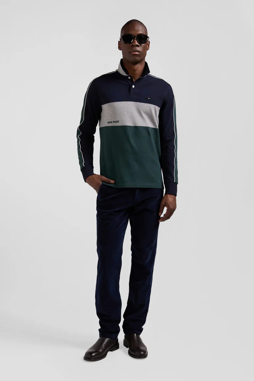 Eden Park regular fit Long-sleeved polo shirt in heather cotton pique