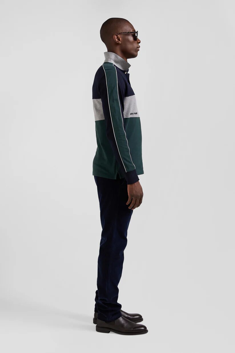 Eden Park regular fit Long-sleeved polo shirt in heather cotton pique