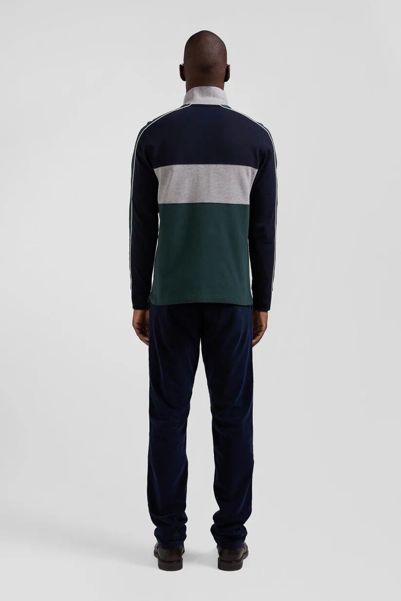 Eden Park regular fit Long-sleeved polo shirt in heather cotton pique