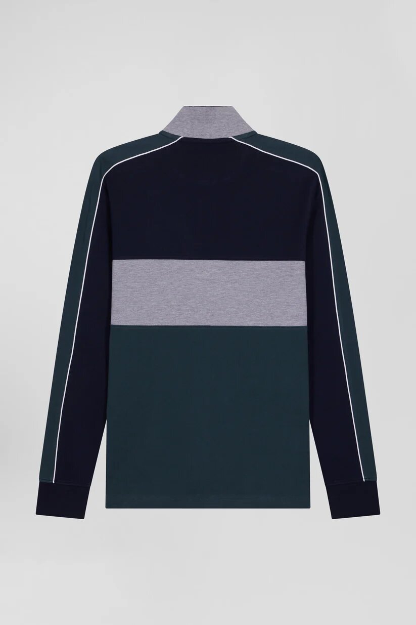 Eden Park regular fit Long-sleeved polo shirt in heather cotton pique