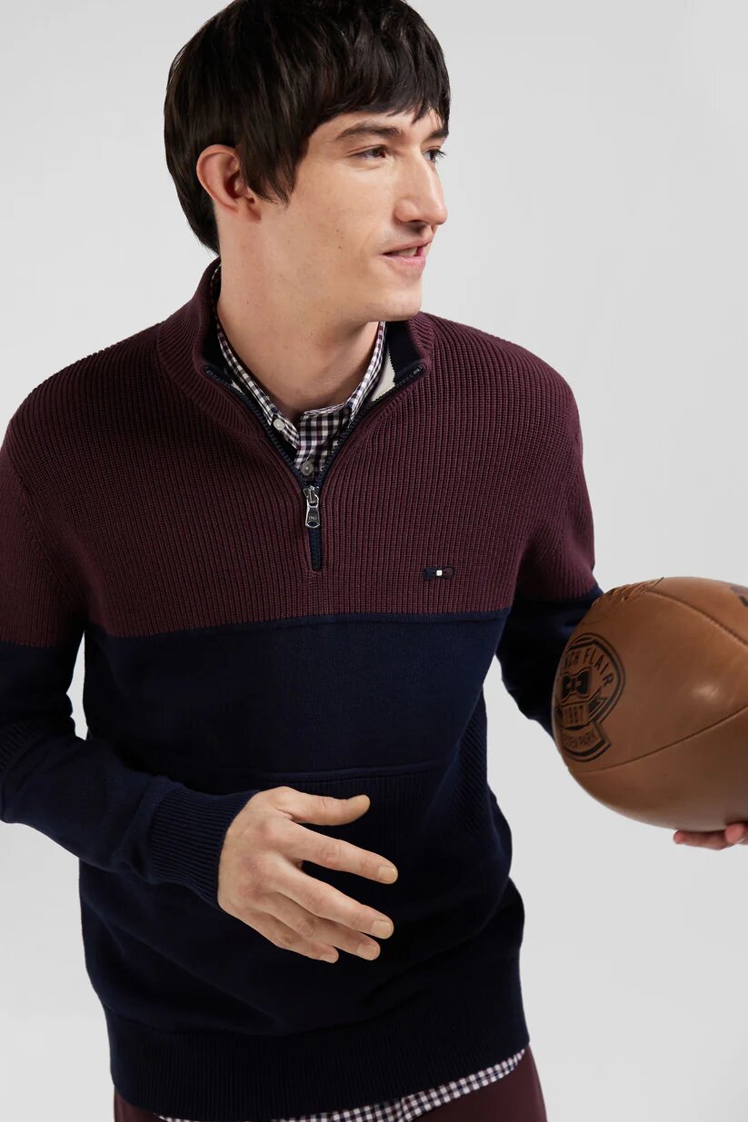 Eden Park Regular fit cotton crew neck sweater with mesh play