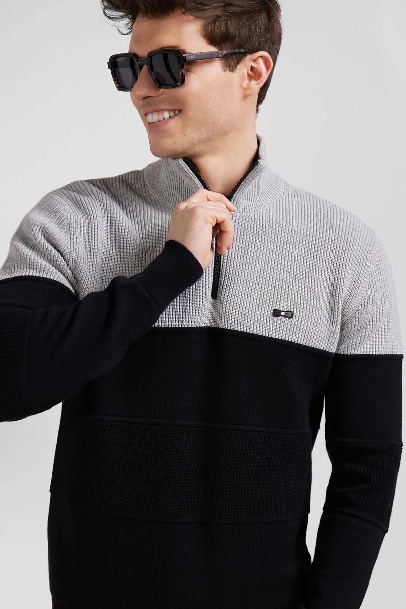 Eden Park Regular fit cotton crew neck sweater with mesh play