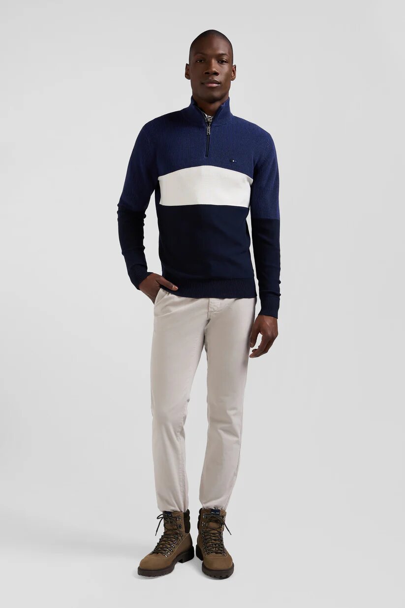 Eden Park Regular fit cotton crew neck sweater with mesh play