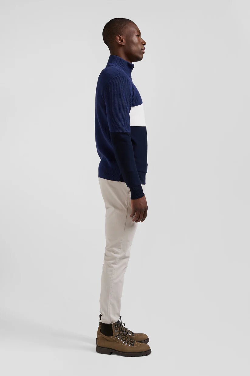 Eden Park Regular fit cotton crew neck sweater with mesh play