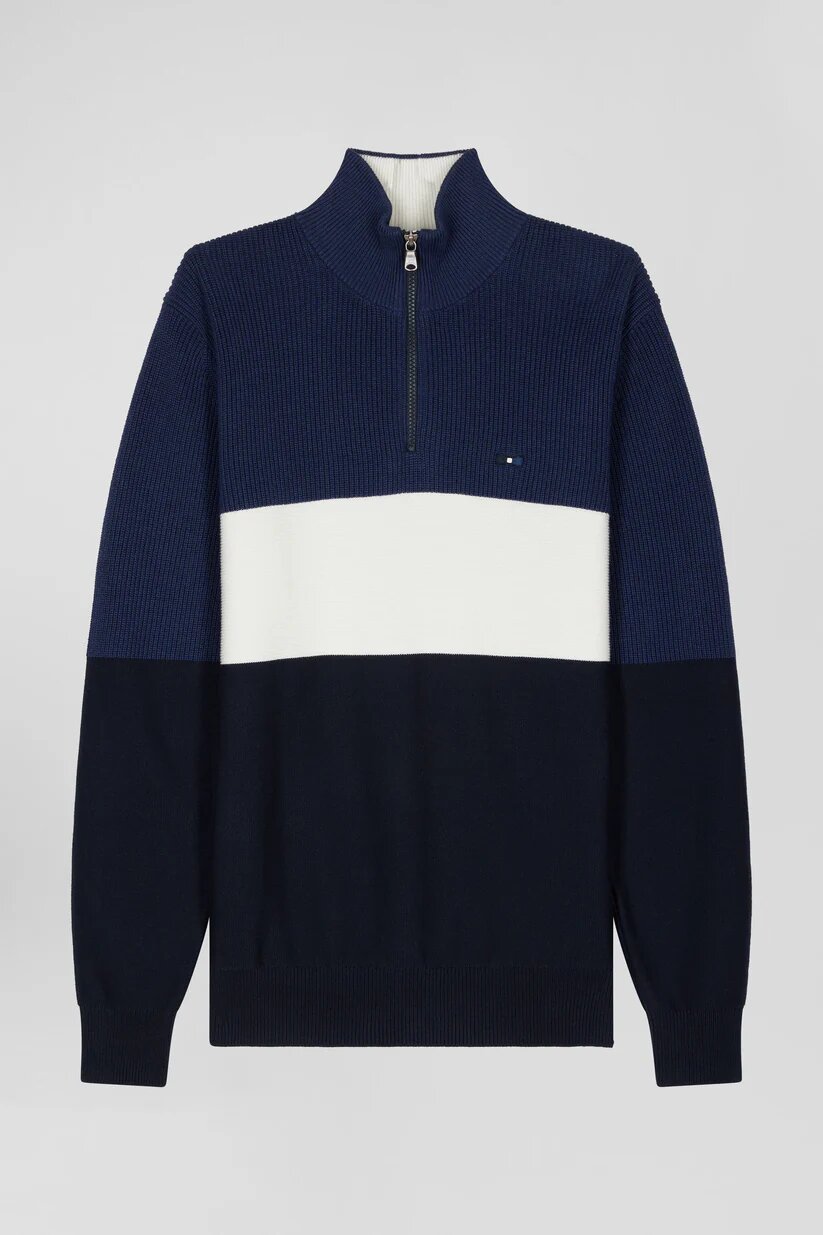 Eden Park Regular fit cotton crew neck sweater with mesh play