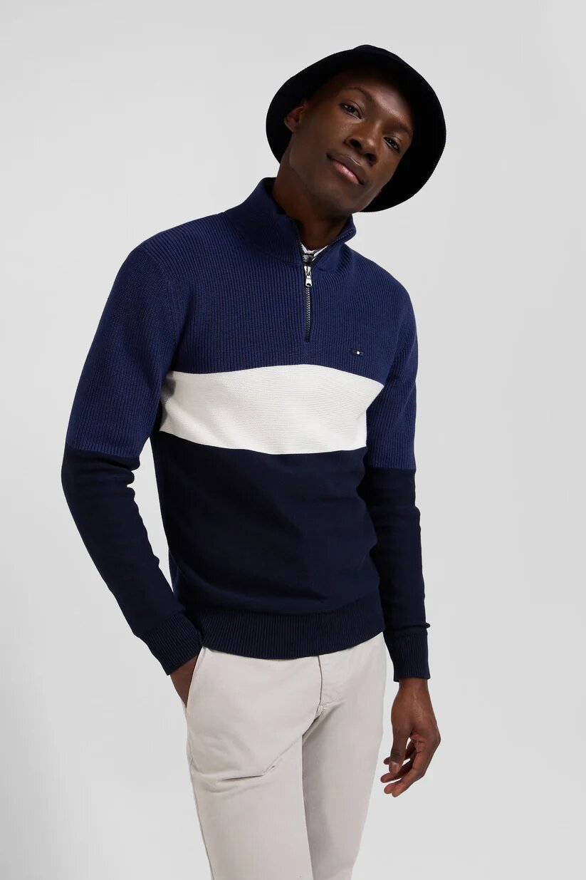 Eden Park Regular fit cotton crew neck sweater with mesh play