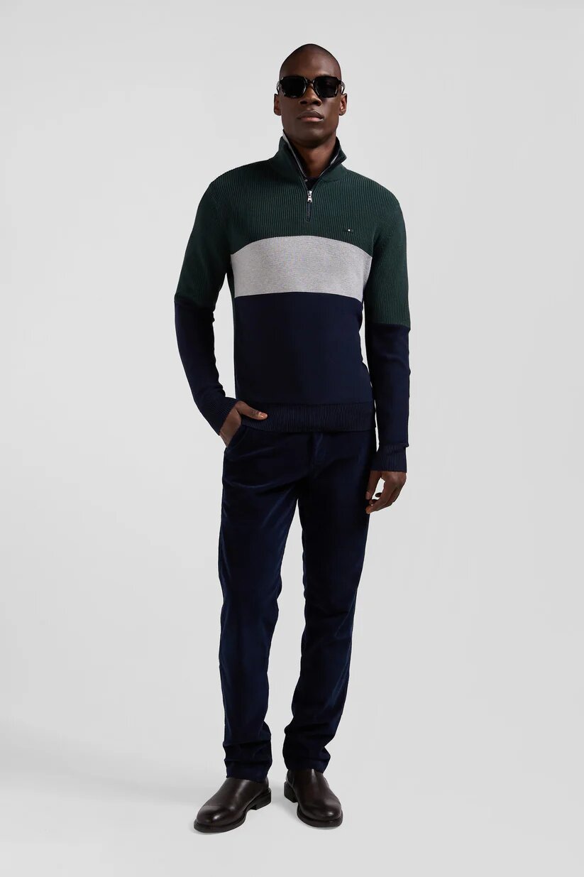 Eden Park Regular fit cotton crew neck sweater with mesh play