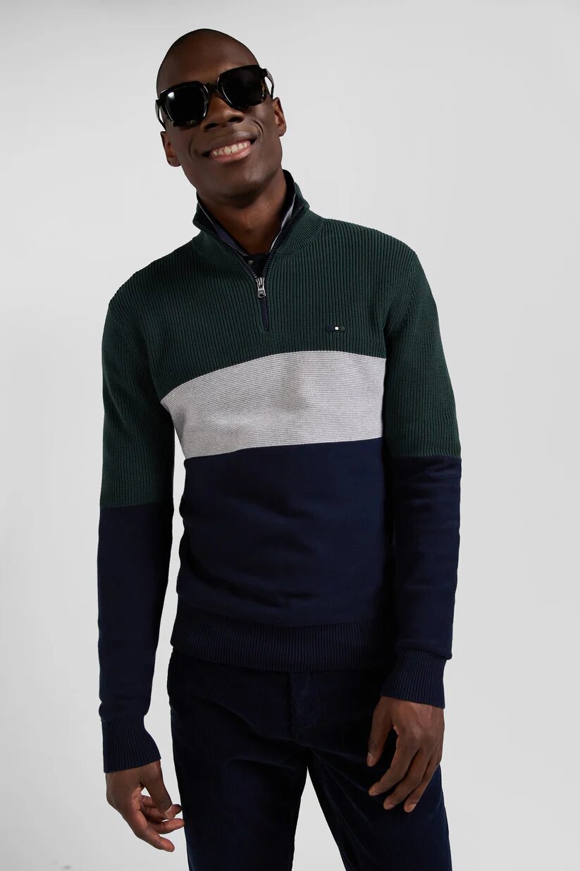 Eden Park Regular fit cotton crew neck sweater with mesh play