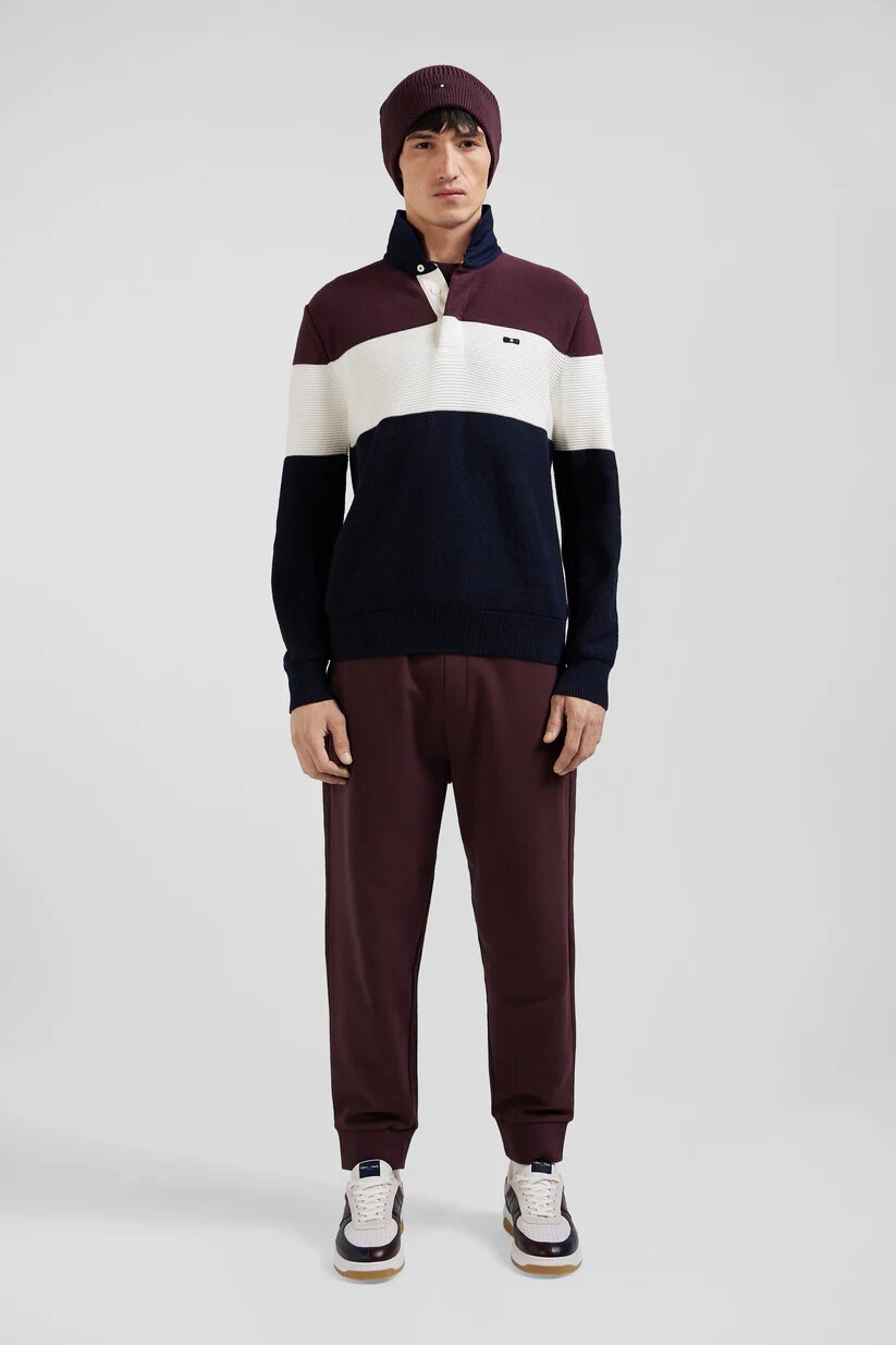 Eden Park Regular fit cotton jersey collar sweater with mesh play