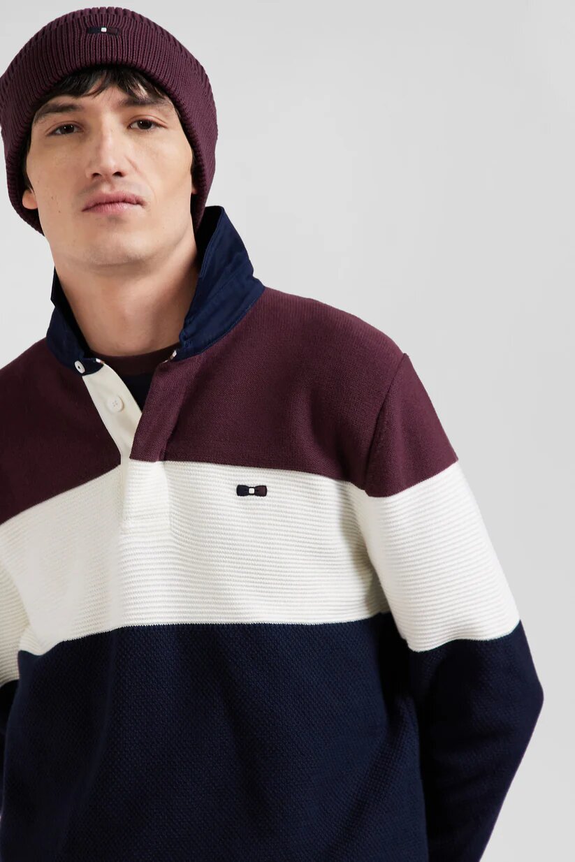 Eden Park Regular fit cotton jersey collar sweater with mesh play