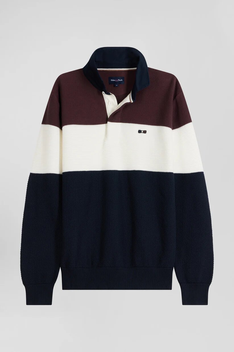 Eden Park Regular fit cotton jersey collar sweater with mesh play