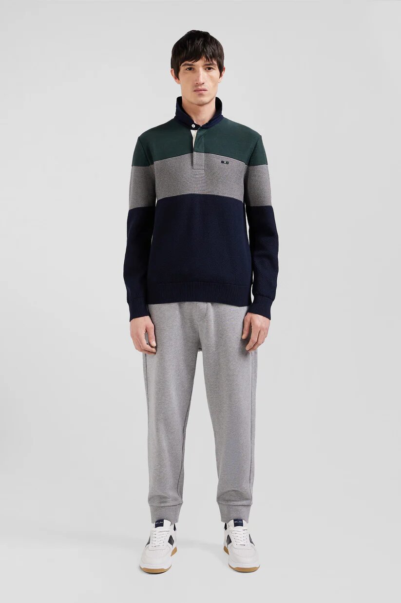 Eden Park Regular fit cotton jersey collar sweater with mesh play