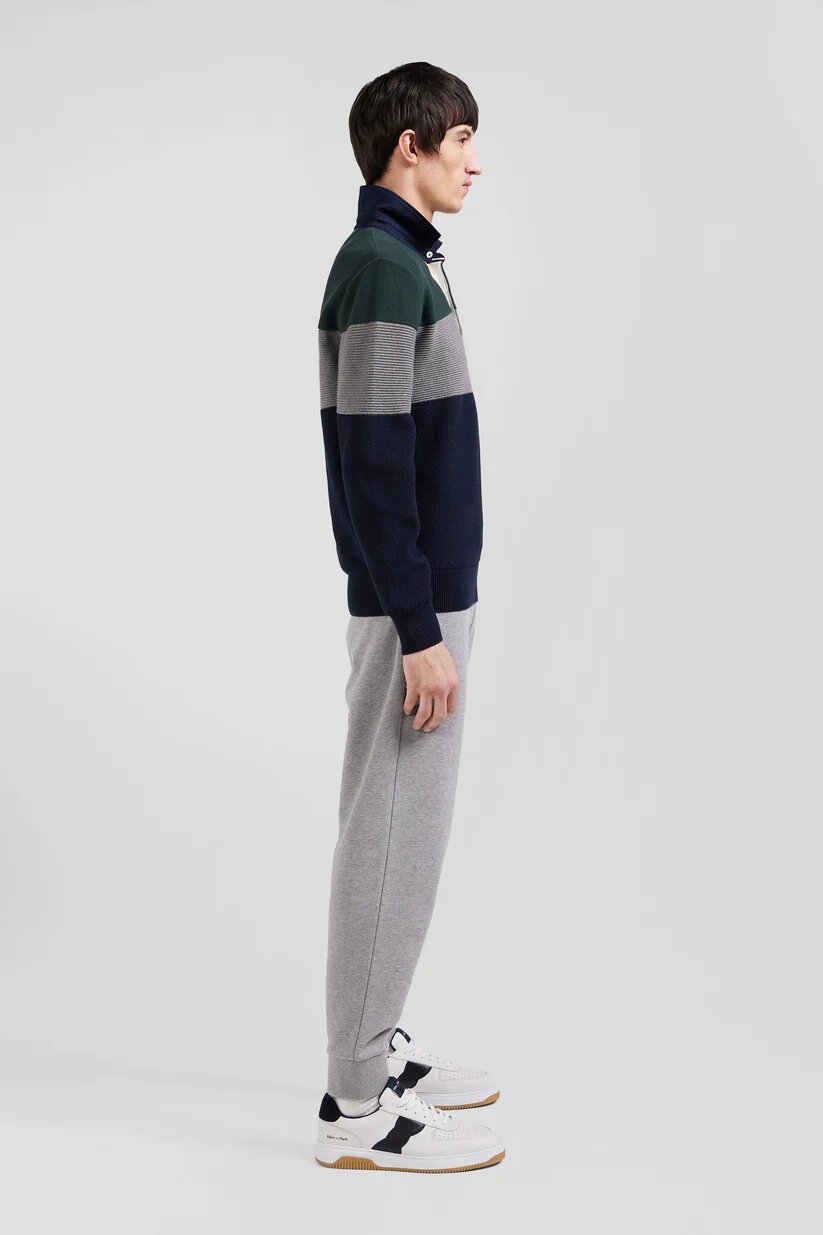 Eden Park Regular fit cotton jersey collar sweater with mesh play