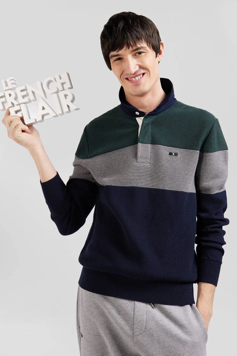 Eden Park Regular fit cotton jersey collar sweater with mesh play