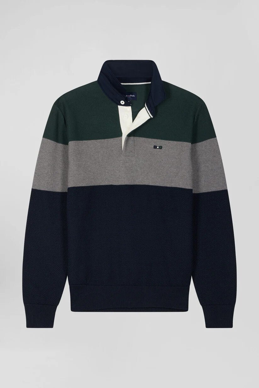 Eden Park Regular fit cotton jersey collar sweater with mesh play