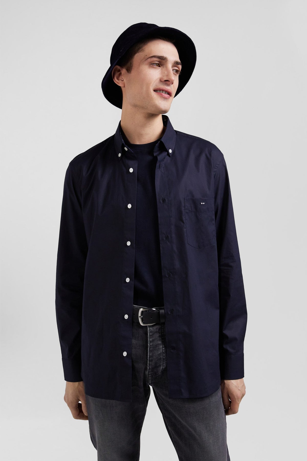 Eden Park Cotton Poplin Shirt With Button-Down Collar And Printed Elbow Patches, Regular Fit