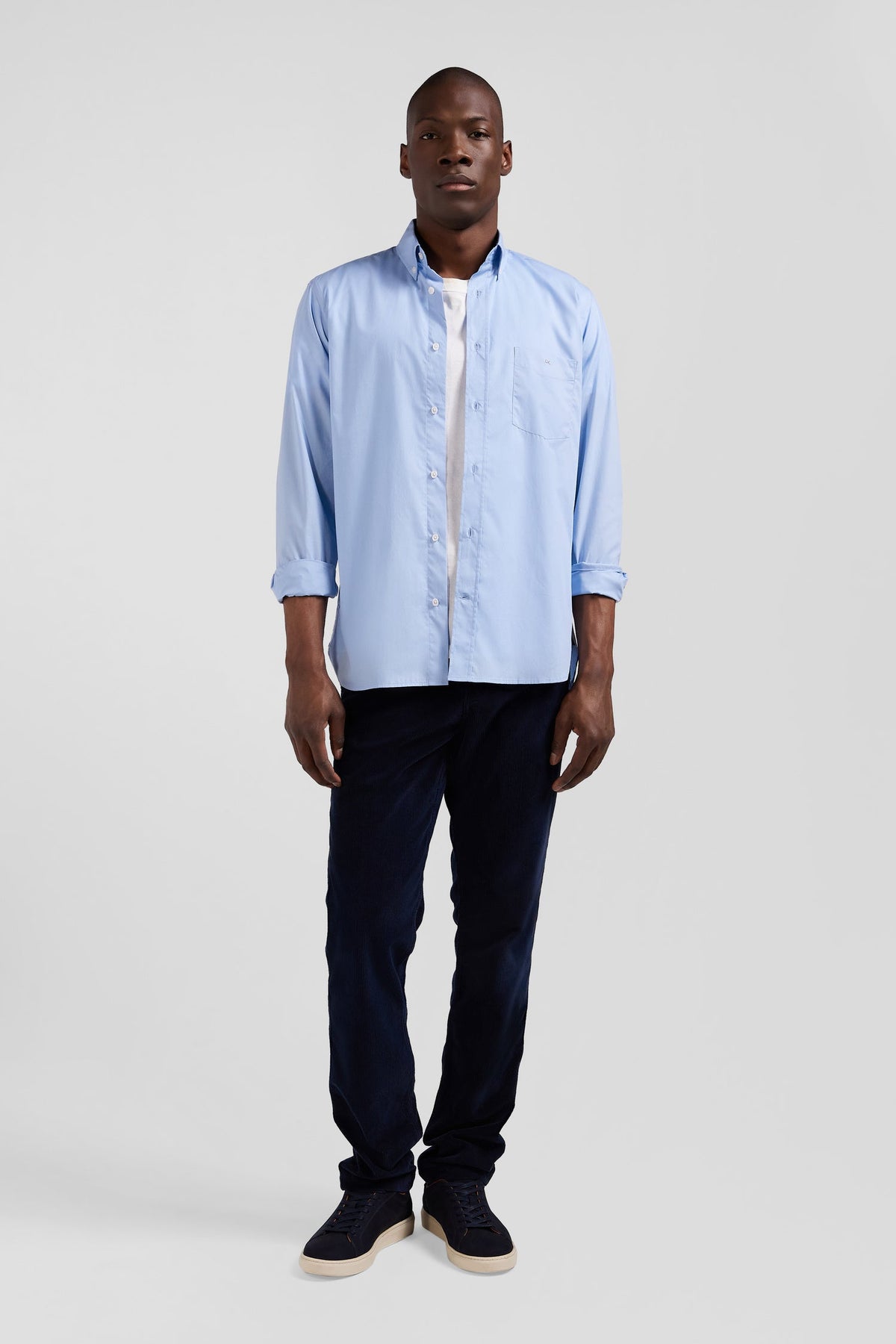 Eden Park Cotton Poplin Shirt With Button-Down Collar And Printed Elbow Patches, Regular Fit