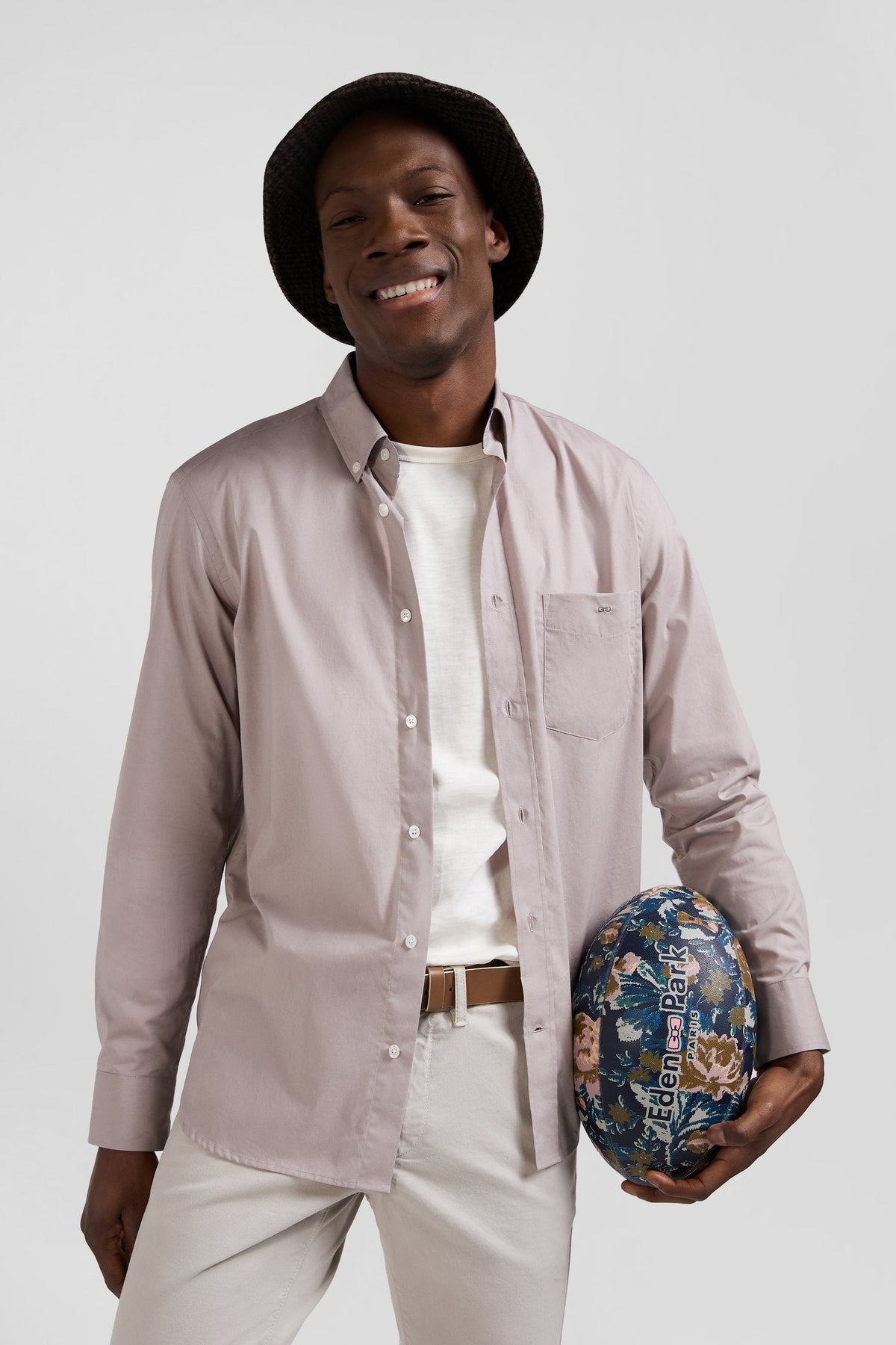 Eden Park Cotton Poplin Shirt With Button-Down Collar And Printed Elbow Patches, Regular Fit