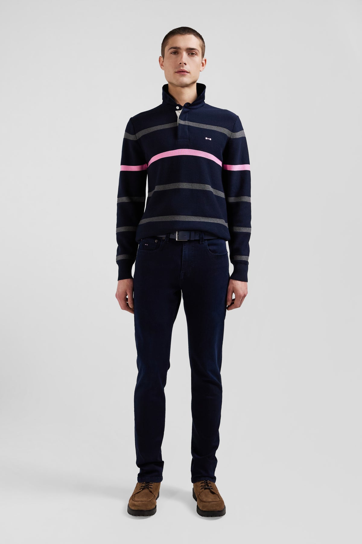 Eden Park Regular Fit Striped Cotton Polo Neck Sweater
