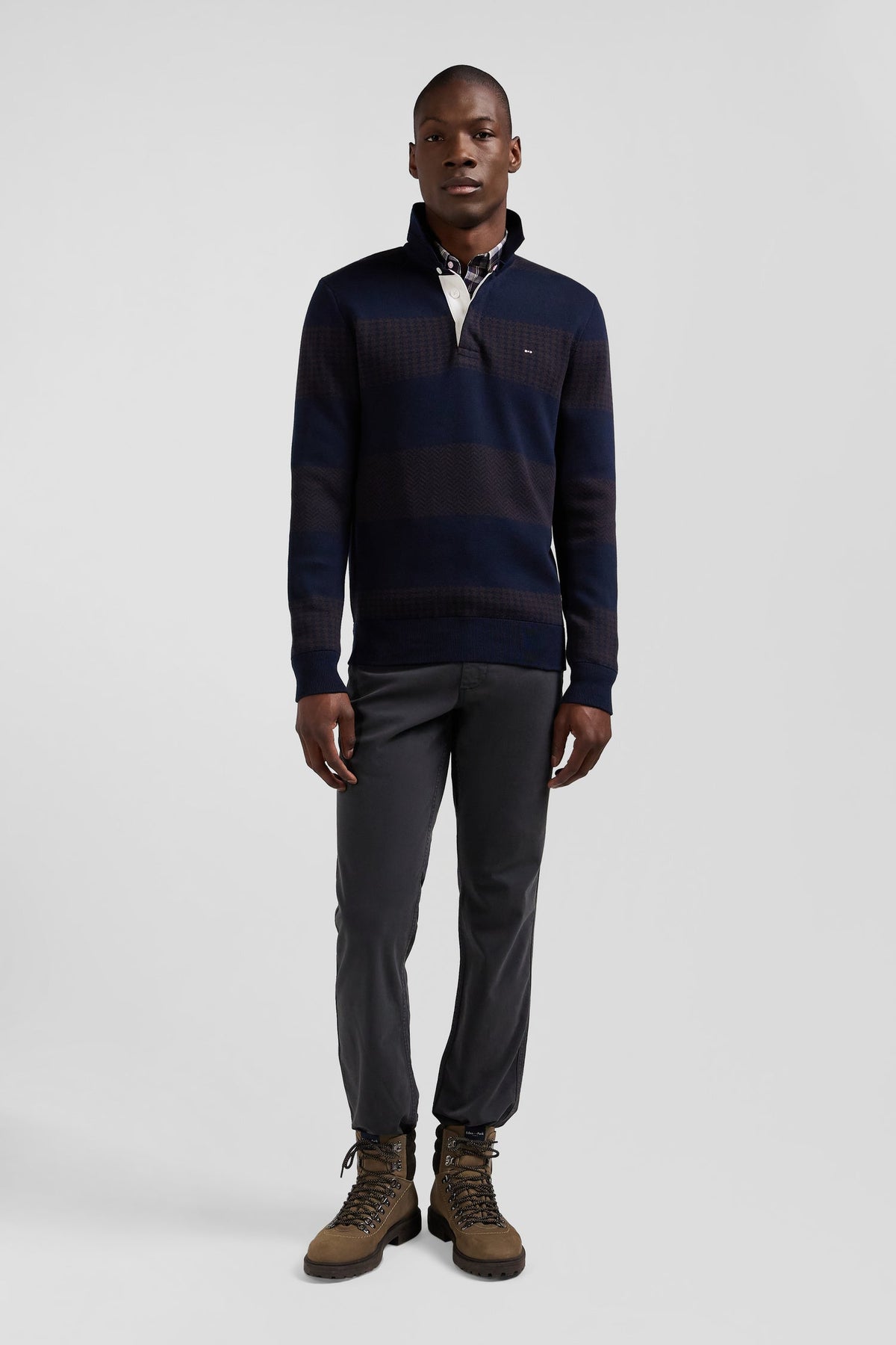 Eden Park Brown Cotton Jersey Collar Sweater With Circles, Regular Fit, Houndstooth Jacquard