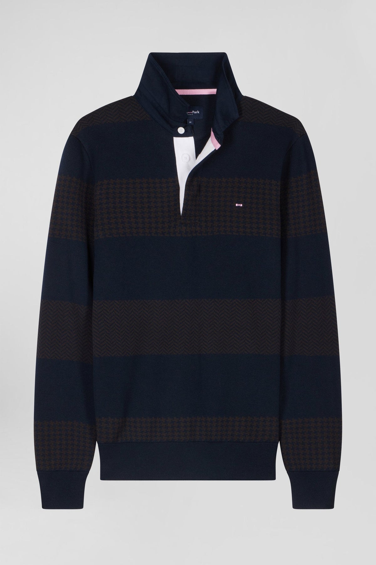 Eden Park Brown Cotton Jersey Collar Sweater With Circles, Regular Fit, Houndstooth Jacquard