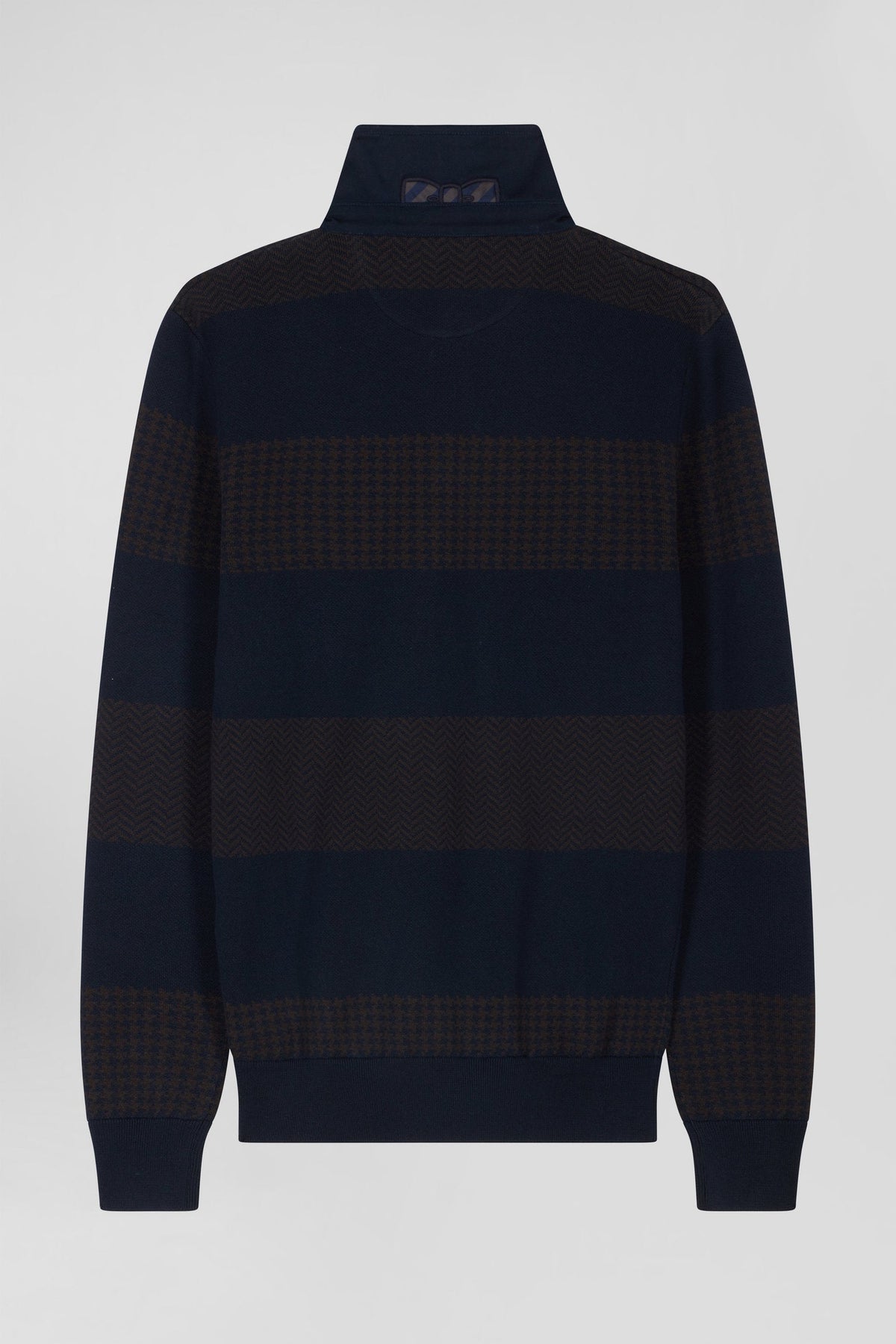 Eden Park Brown Cotton Jersey Collar Sweater With Circles, Regular Fit, Houndstooth Jacquard