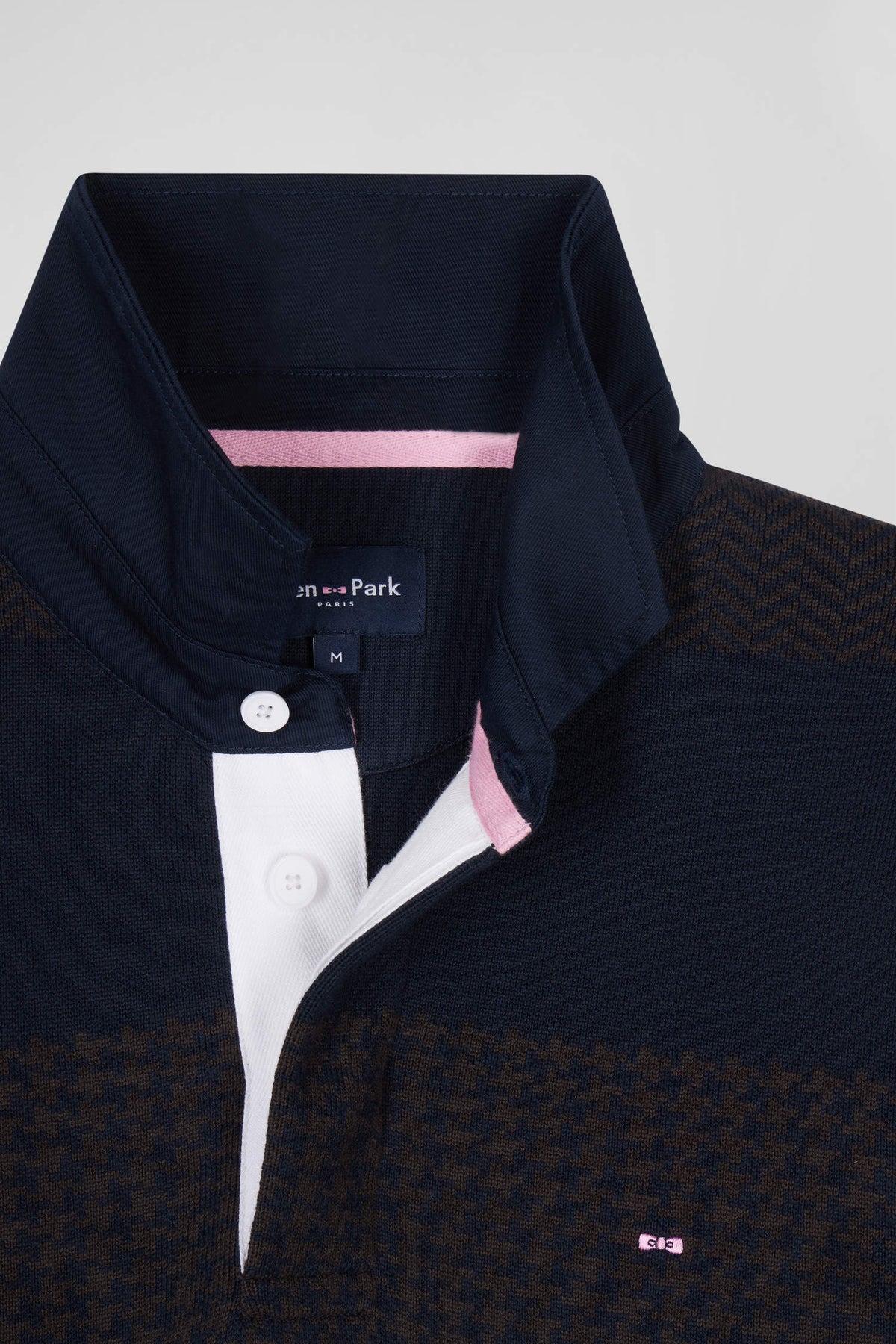 Eden Park Brown Cotton Jersey Collar Sweater With Circles, Regular Fit, Houndstooth Jacquard