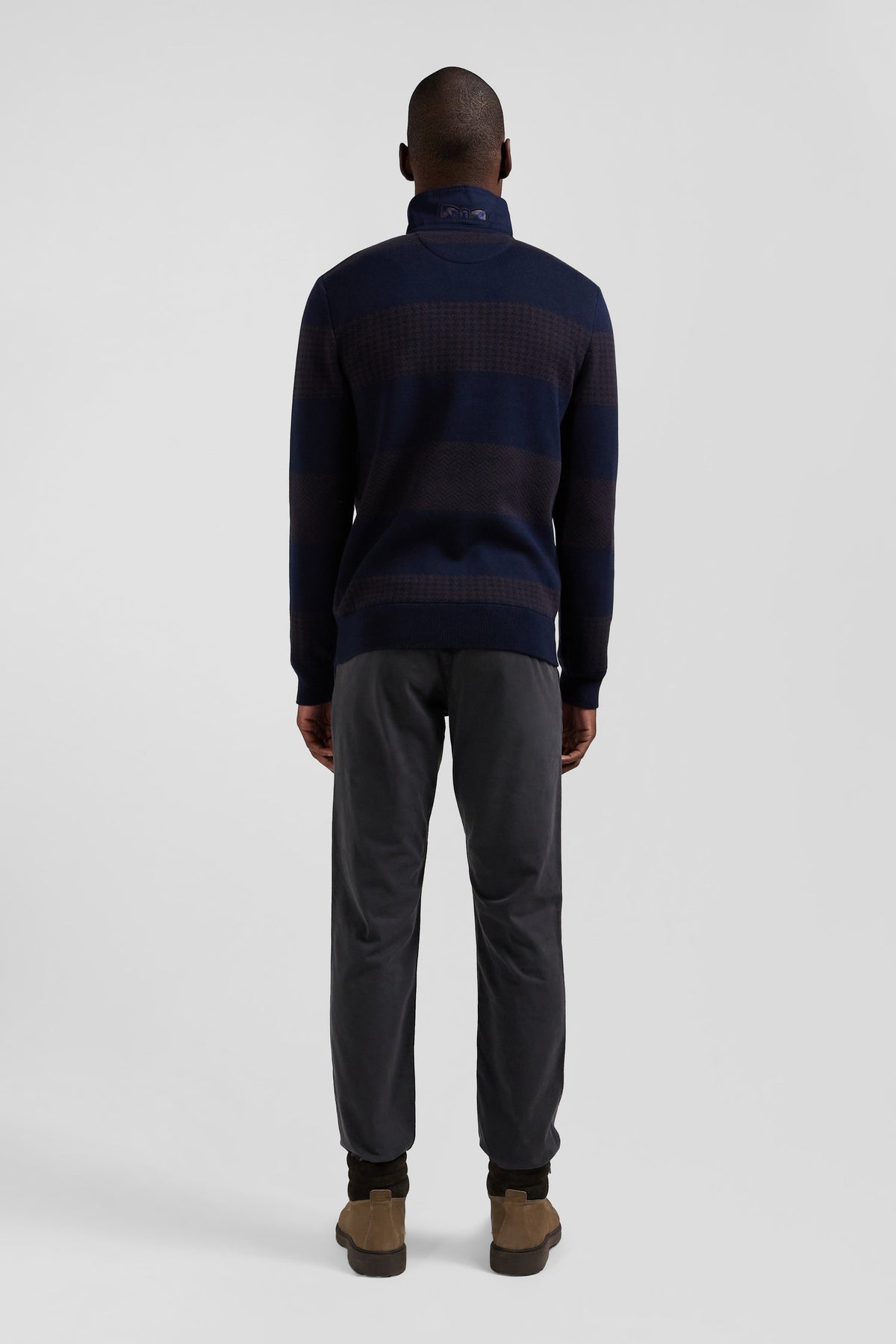 Eden Park Brown Cotton Jersey Collar Sweater With Circles, Regular Fit, Houndstooth Jacquard