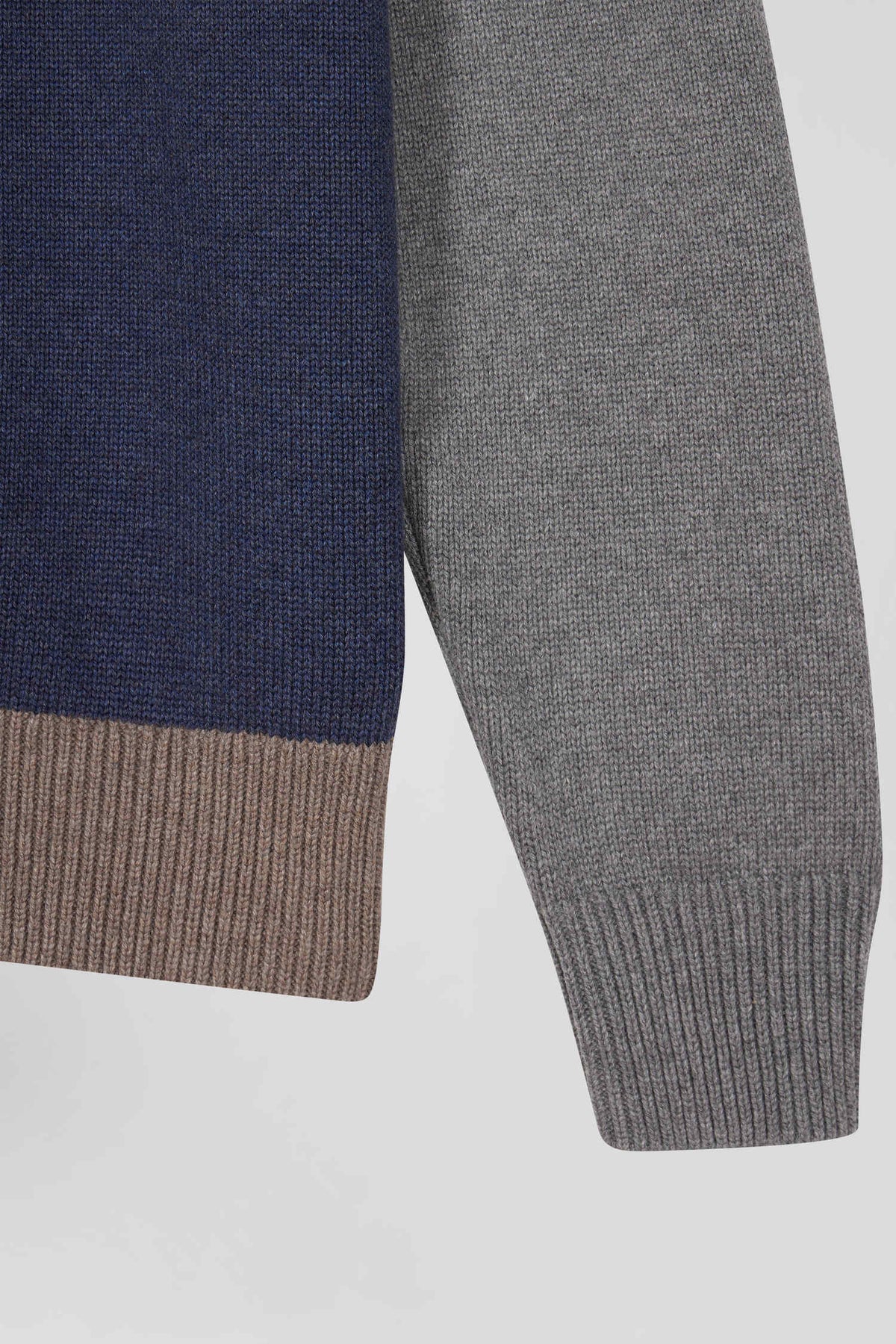 Eden Park Regular Fit Colorblock Crew Neck Sweater In Heather Blue And Brown Cotton
