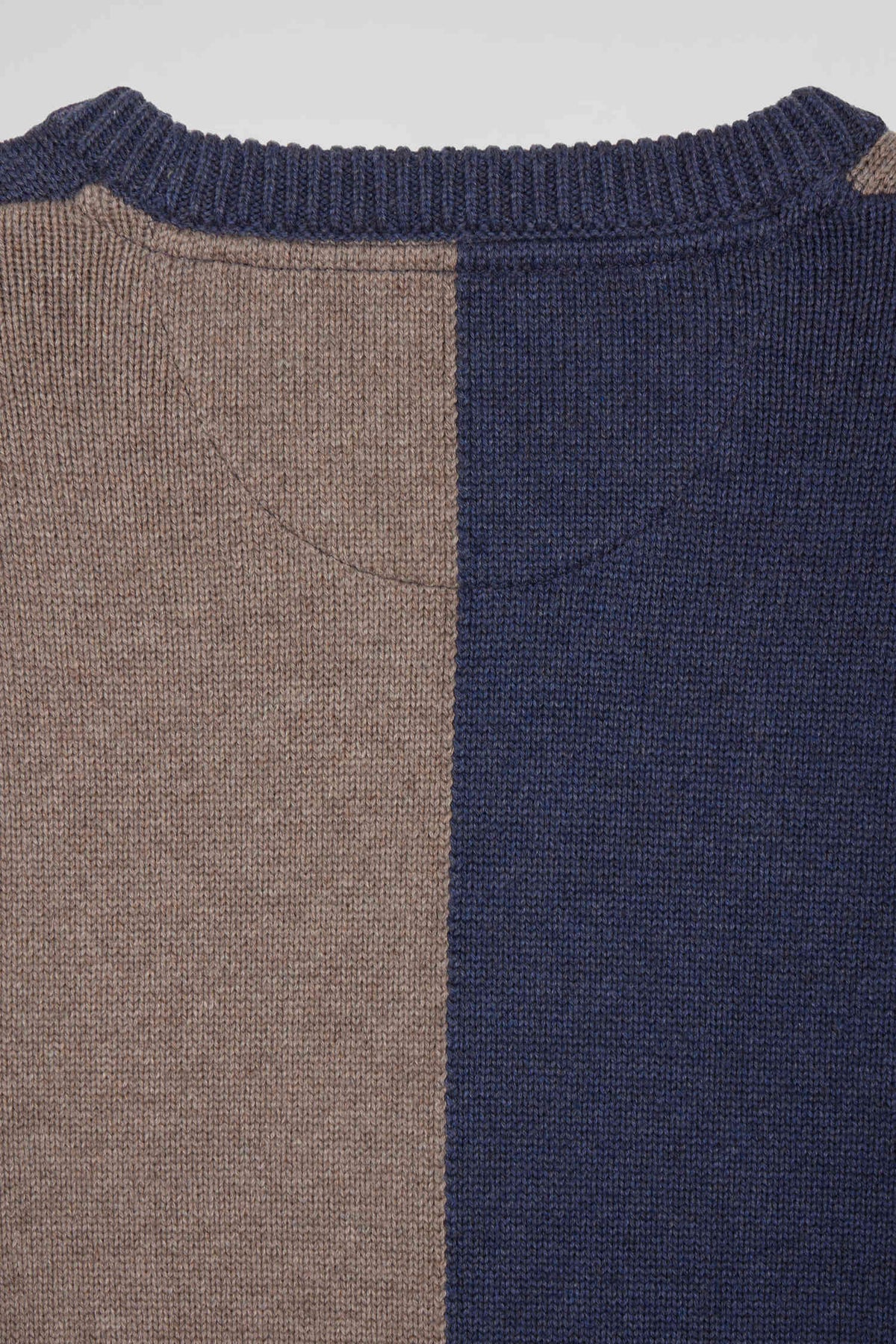 Eden Park Regular Fit Colorblock Crew Neck Sweater In Heather Blue And Brown Cotton