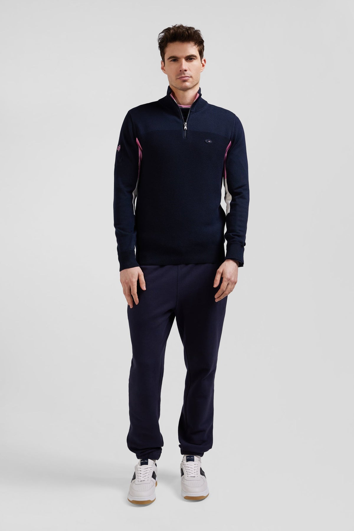 Eden Park Navy Blue Cotton Zipped Sweater Xv De France Regular Fit