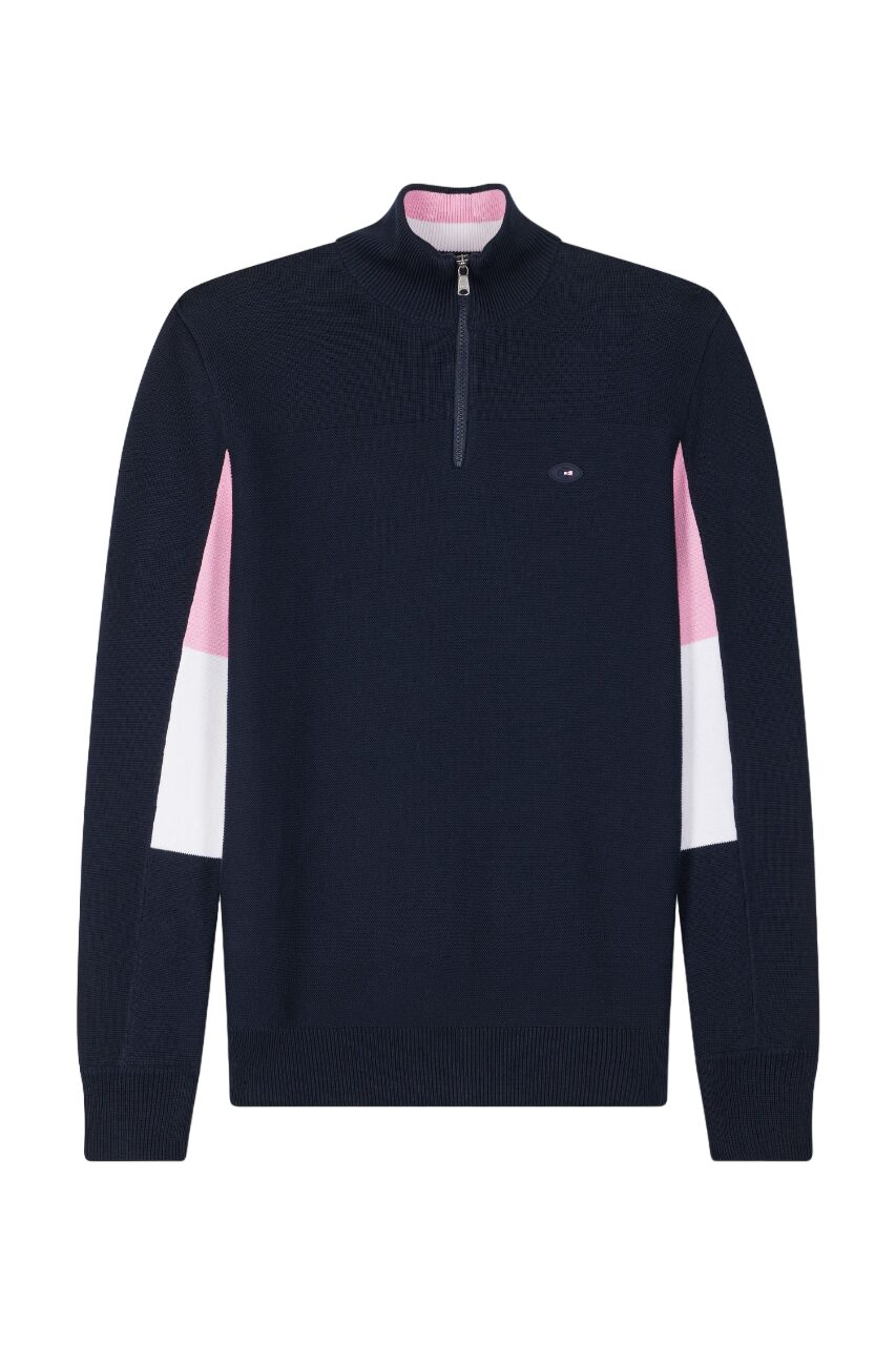 Eden Park Navy Blue Cotton Zipped Sweater Xv De France Regular Fit