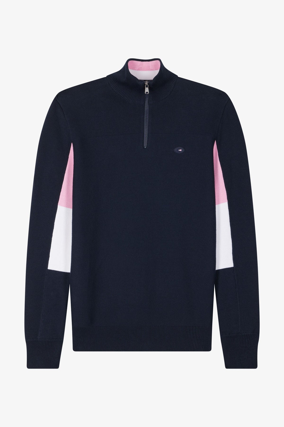 Eden Park Navy Blue Cotton Zipped Sweater Xv De France Regular Fit