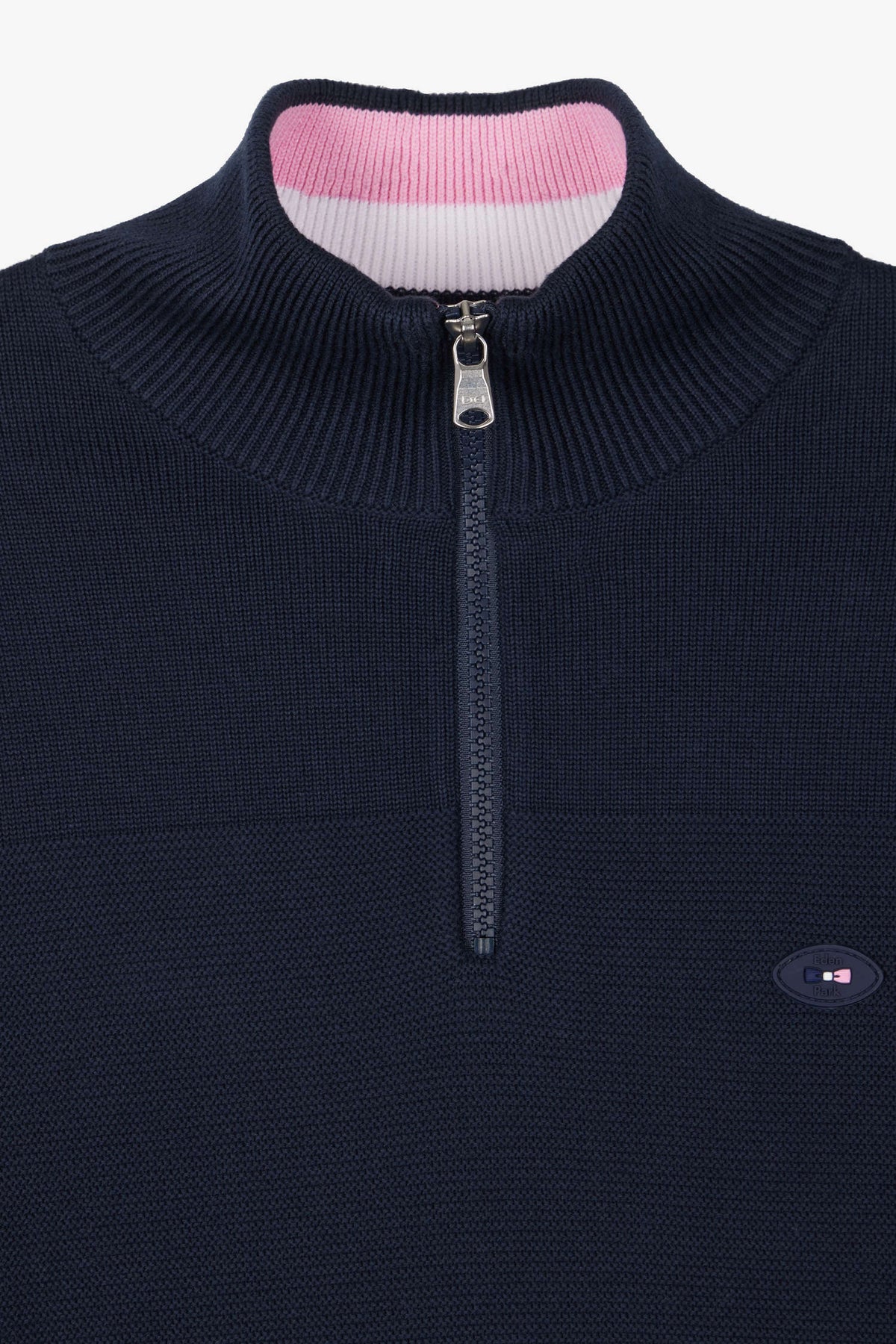 Eden Park Navy Blue Cotton Zipped Sweater Xv De France Regular Fit