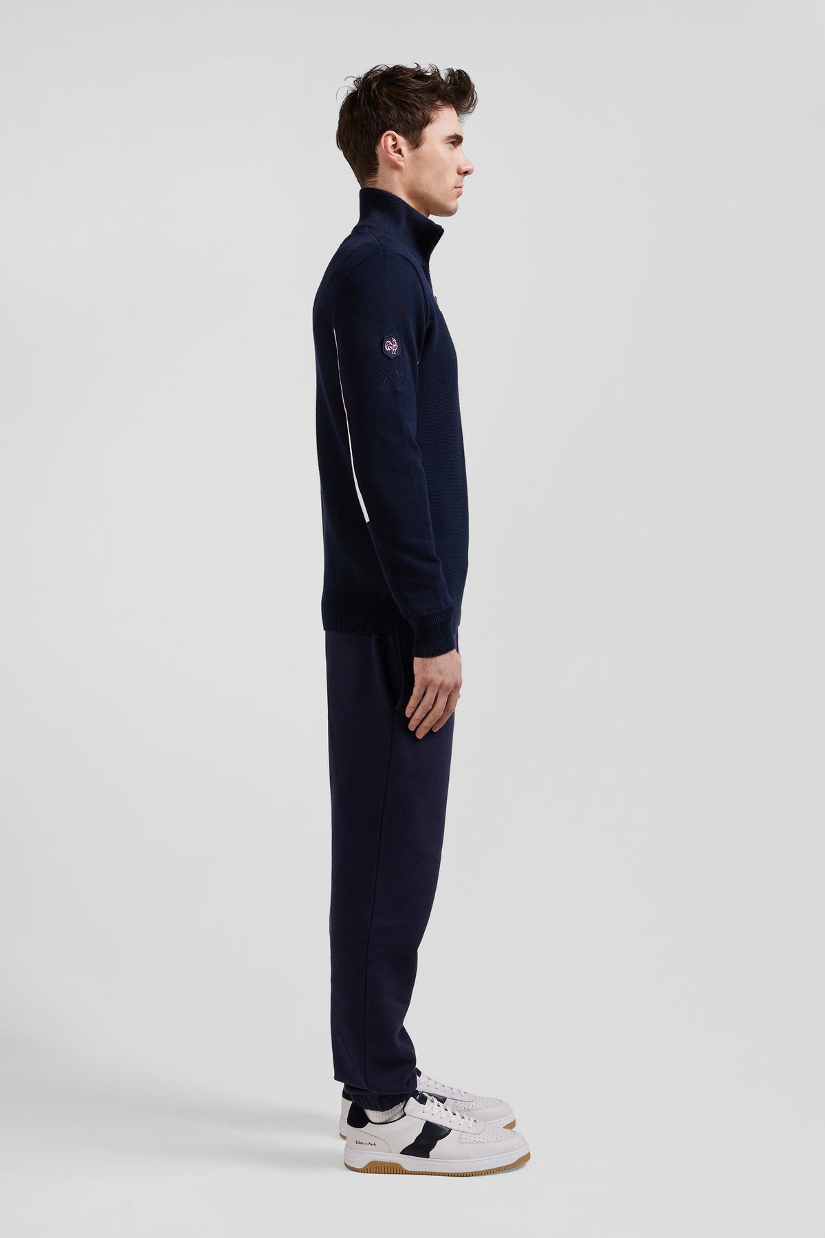 Eden Park Navy Blue Cotton Zipped Sweater Xv De France Regular Fit