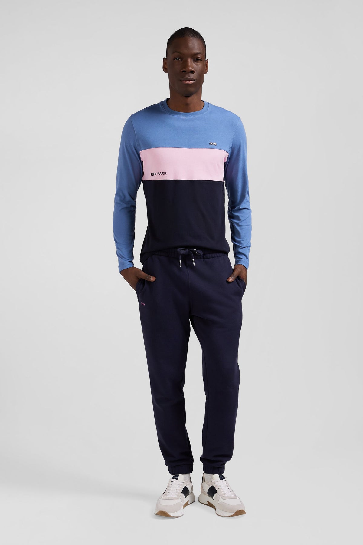 Eden Park Regular Fit Blue Cotton Colorblock Long Sleeve T-Shirt