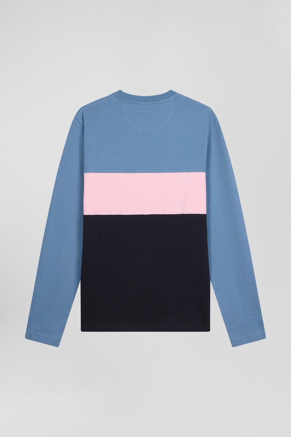 Eden Park Regular Fit Blue Cotton Colorblock Long Sleeve T-Shirt