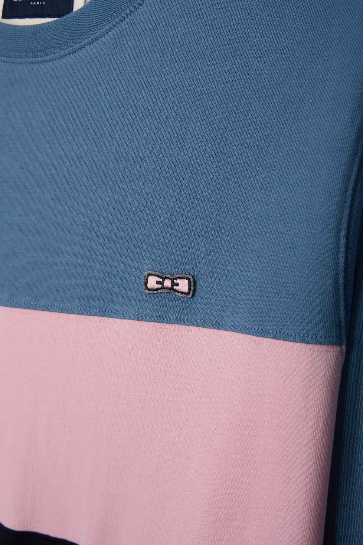 Eden Park Regular Fit Blue Cotton Colorblock Long Sleeve T-Shirt