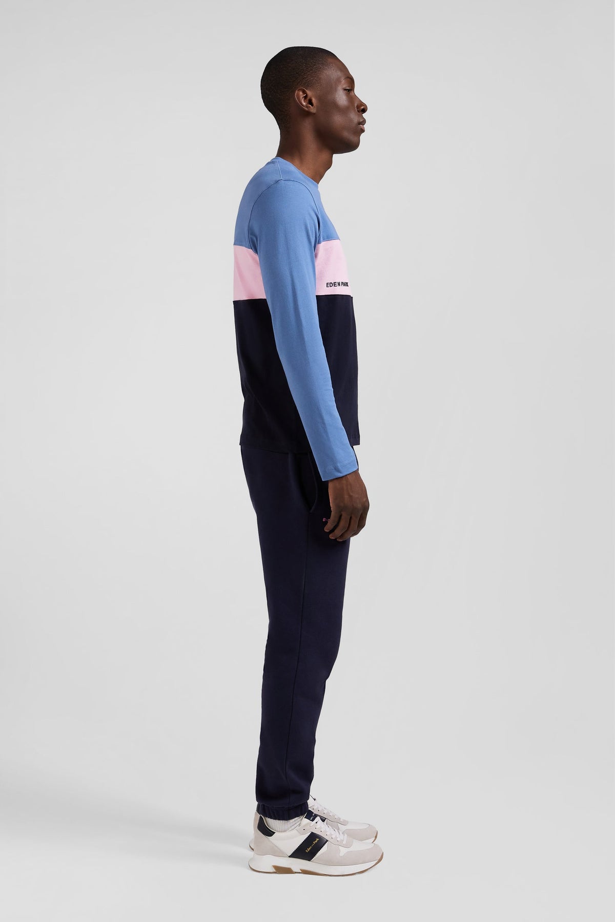 Eden Park Regular Fit Blue Cotton Colorblock Long Sleeve T-Shirt