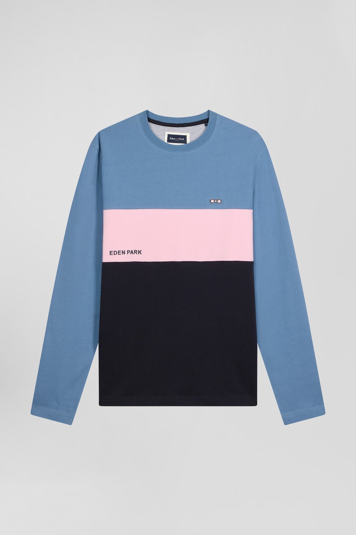 Eden Park Regular Fit Blue Cotton Colorblock Long Sleeve T-Shirt