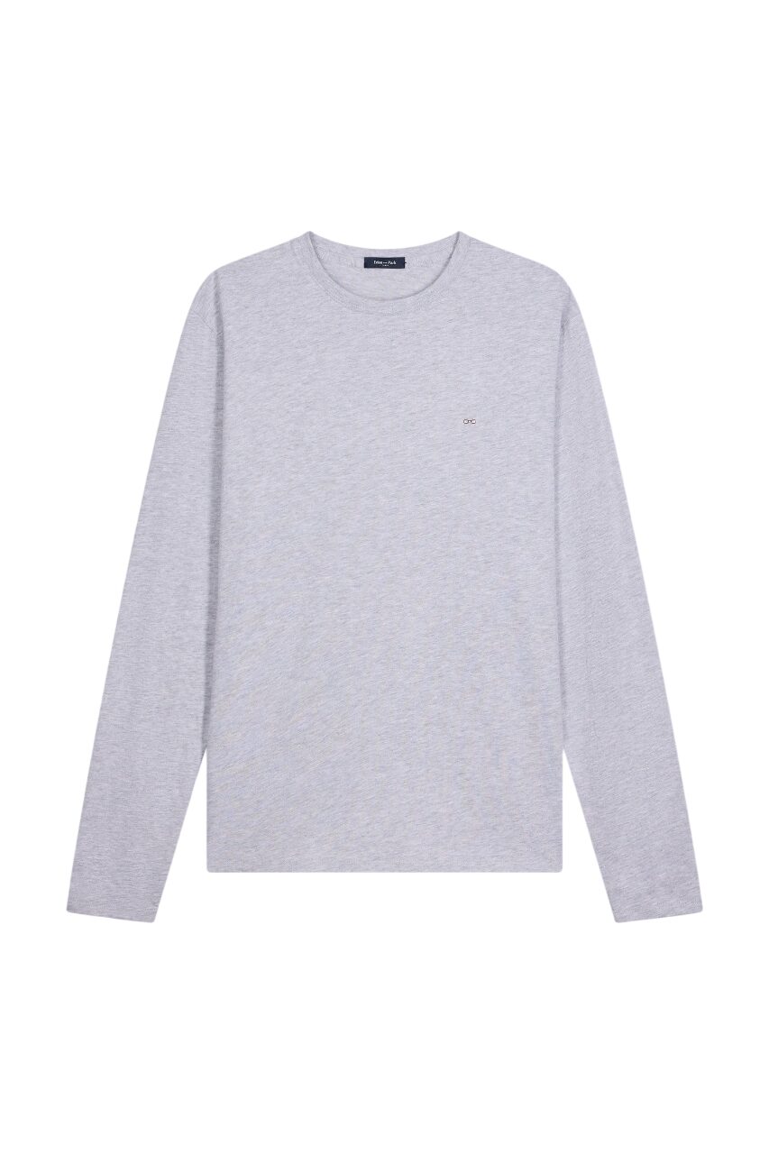 Eden Park Regular Fit Plain Grey Cotton Long Sleeve T-Shirt