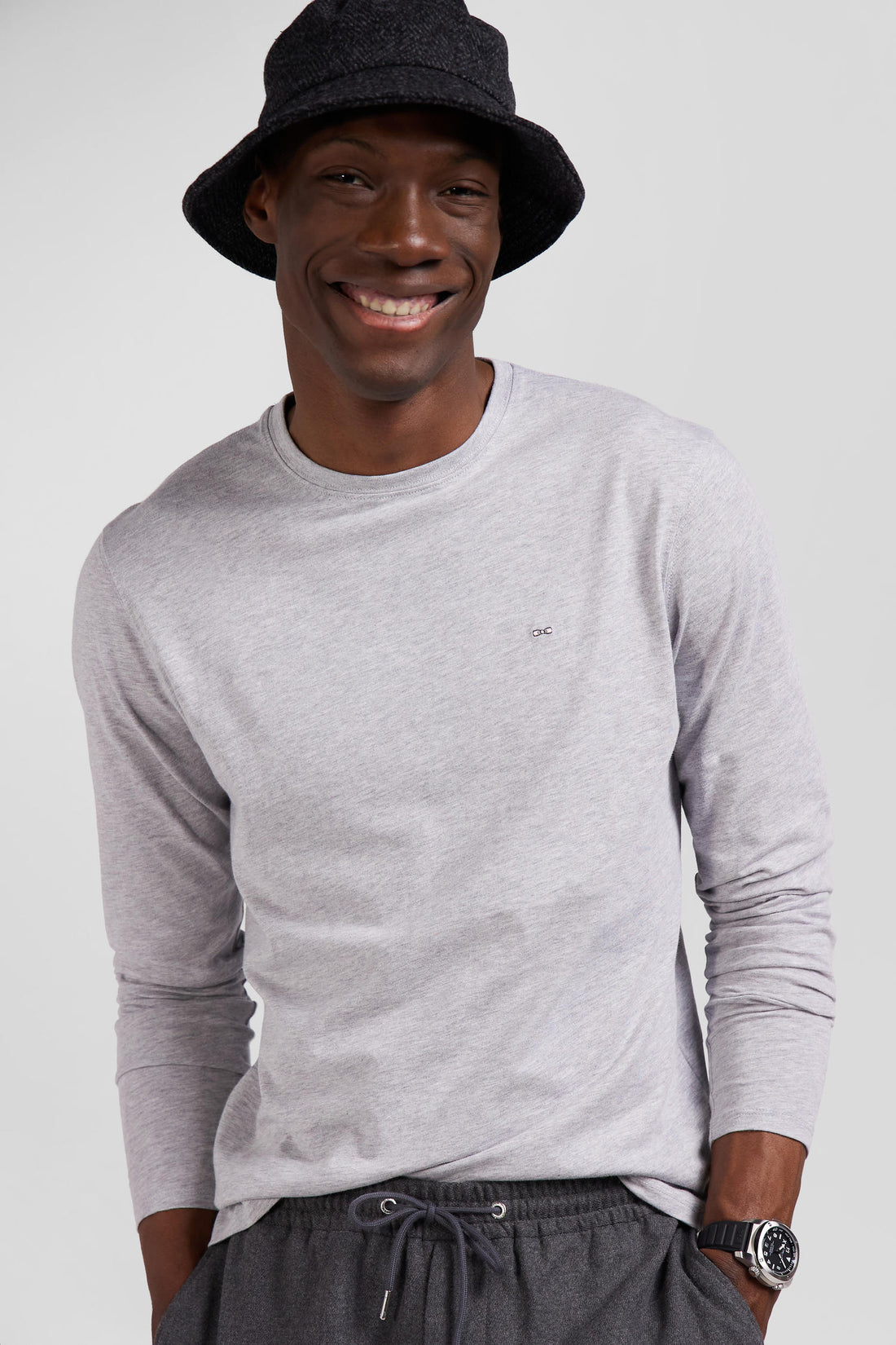 Eden Park Regular Fit Plain Grey Cotton Long Sleeve T-Shirt